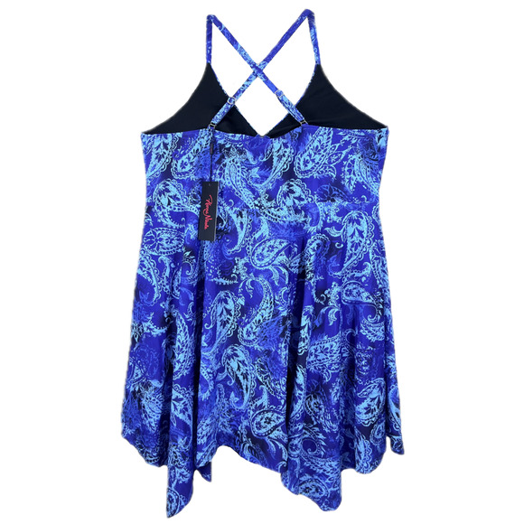 Hanna Nikole Tankini Swimsuit Blue Paisley Print Racerback Sze 24W V-Neck Summer - Picture 2 of 11